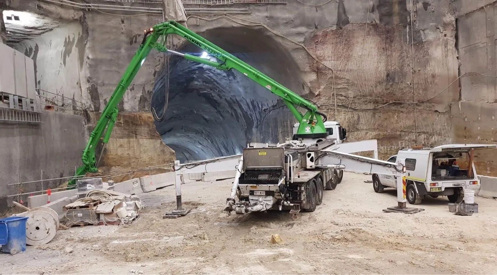 Concrete pumping equipment in the HVCPS yard