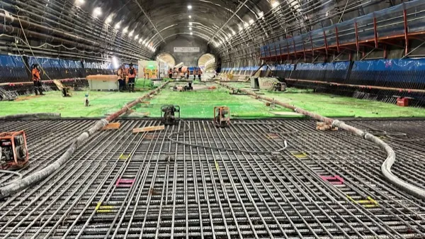 Deck reinforcement ready ahead of a pour, Sydney Metro Pyrmont East